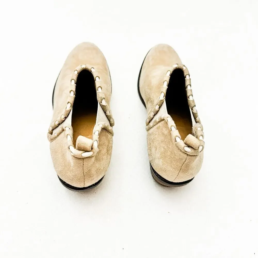 Schutz Cream Suede Cutout Boots Slip On Almond Toe Size 6.5